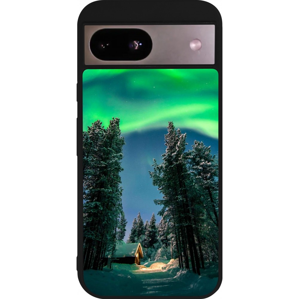 Google Pixel 8a Case Hülle - Silikon schwarz Winter 22 Northern Lights