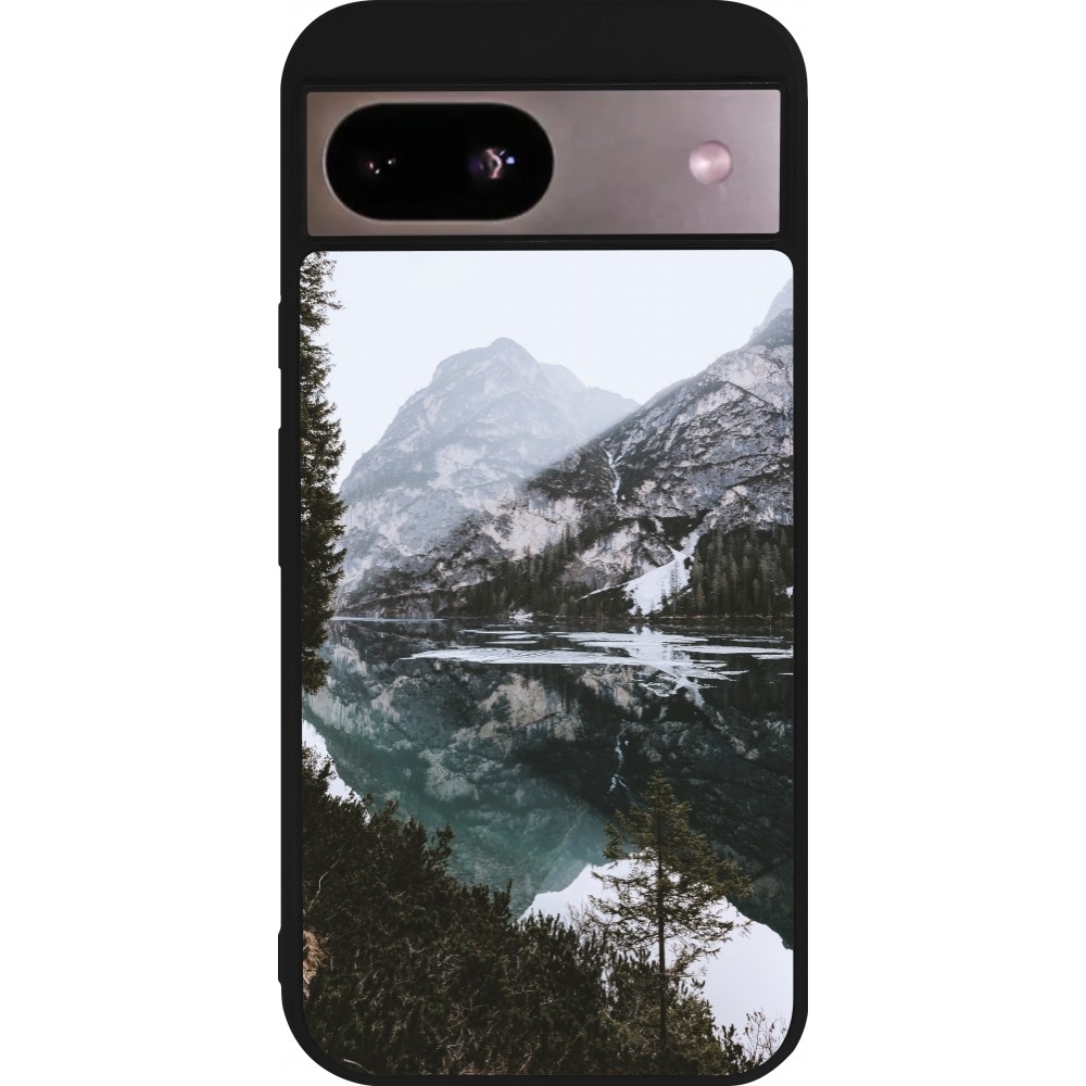 Google Pixel 8a Case Hülle - Silikon schwarz Winter 22 snowy mountain and lake