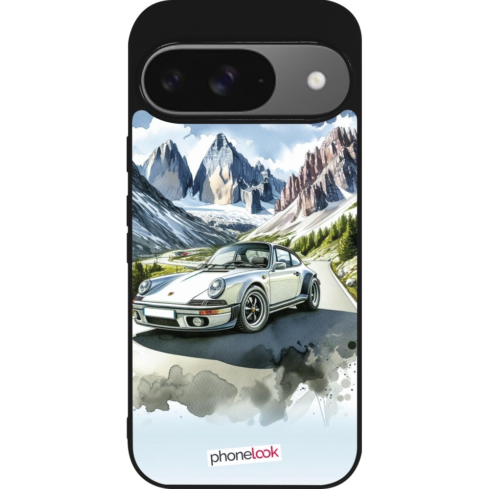 Google Pixel 9 / Pixel 9 Pro Case Hülle - Silikon schwarz Porsche 911 Berg Aquarell