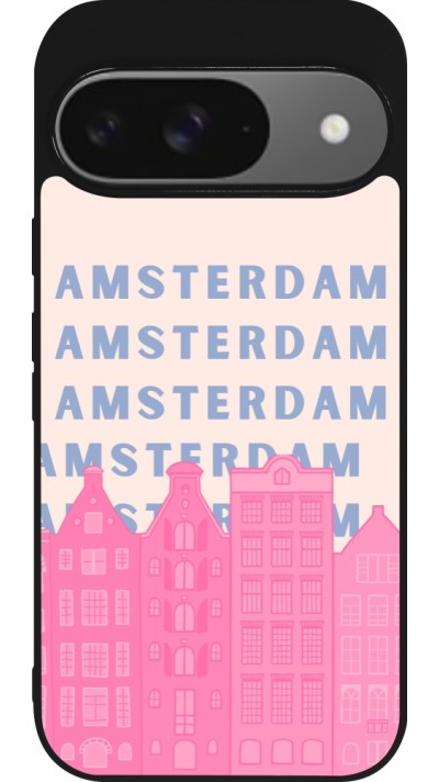 Google Pixel 9 / Pixel 9 Pro Case Hülle - Silikon schwarz Amsterdam Pink Print