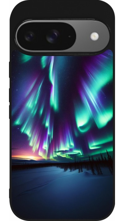 Google Pixel 9 / Pixel 9 Pro Case Hülle - Silikon schwarz Funkelndes Nordlicht