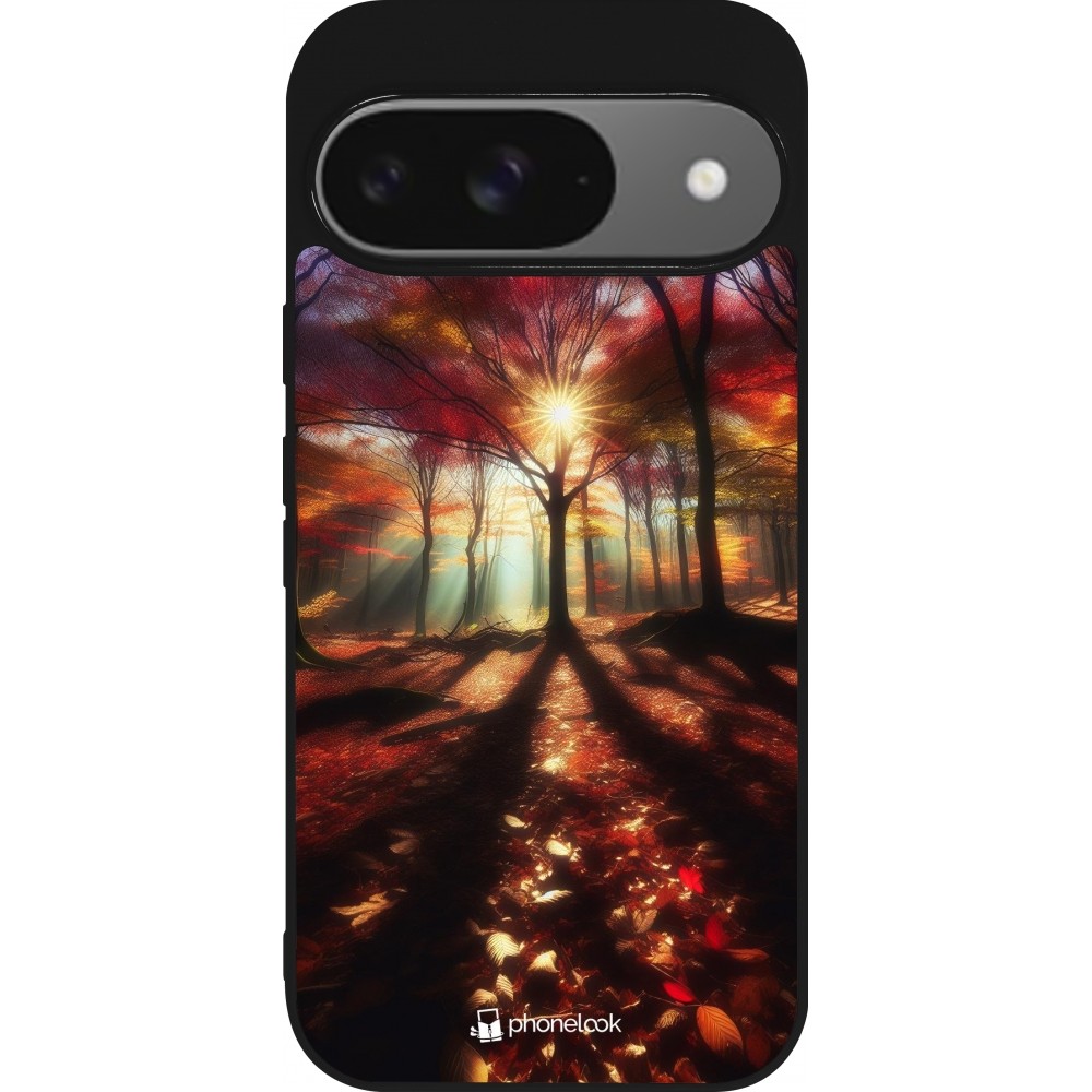 Google Pixel 9 / Pixel 9 Pro Case Hülle - Silikon schwarz Herbstlicher goldener Glanz