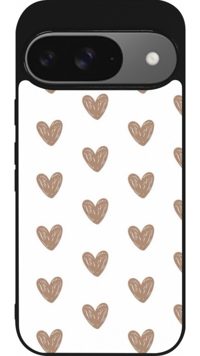 Google Pixel 9 / Pixel 9 Pro Case Hülle - Silikon schwarz Autumn 2024 brown hearts