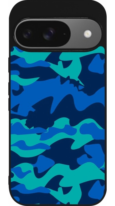 Google Pixel 9 / Pixel 9 Pro Case Hülle - Silikon schwarz Camo Blue