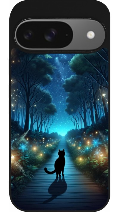 Google Pixel 9 / Pixel 9 Pro Case Hülle - Silikon schwarz Schwarze Katze Spaziergang