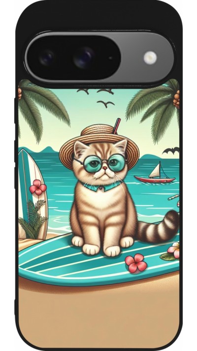 Google Pixel 9 / Pixel 9 Pro Case Hülle - Silikon schwarz Chat Surf Stil