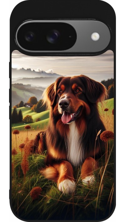 Google Pixel 9 / Pixel 9 Pro Case Hülle - Silikon schwarz Hund Land Schweiz