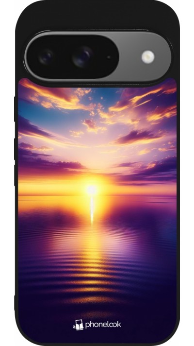 Google Pixel 9 / Pixel 9 Pro Case Hülle - Silikon schwarz Sonnenuntergang gelb violett