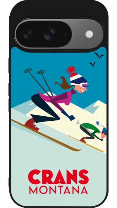 Google Pixel 9 / Pixel 9 Pro Case Hülle - Silikon schwarz Crans-Montana Ski Downhill