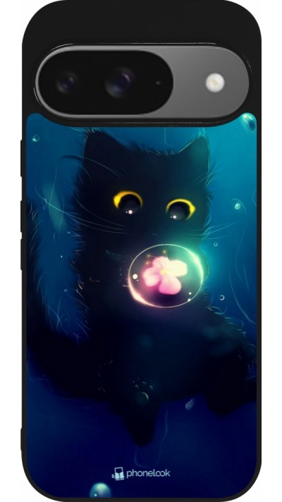 Google Pixel 9 / Pixel 9 Pro Case Hülle - Silikon schwarz Cute Cat Bubble