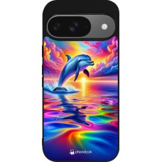 Google Pixel 9 / Pixel 9 Pro Case Hülle - Silikon schwarz Glücklicher Regenbogen-Delfin