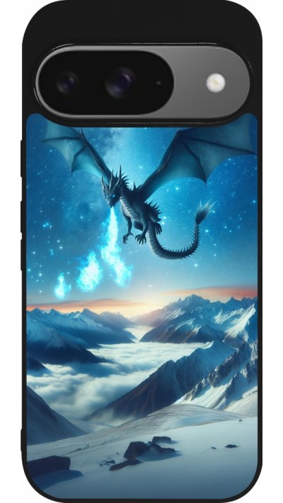 Google Pixel 9 / Pixel 9 Pro Case Hülle - Silikon schwarz Drache nächtliche Berg