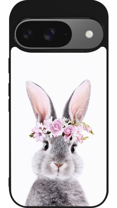 Google Pixel 9 / Pixel 9 Pro Case Hülle - Silikon schwarz Easter 2023 flower bunny