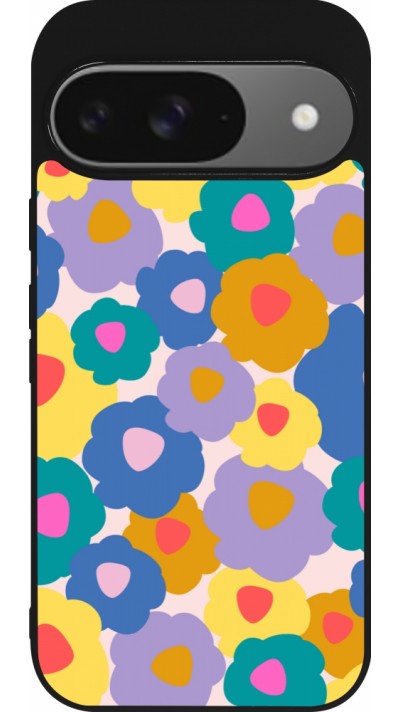 Google Pixel 9 / Pixel 9 Pro Case Hülle - Silikon schwarz Easter 2024 flower power