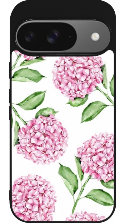 Google Pixel 9 / Pixel 9 Pro Case Hülle - Silikon schwarz Easter 2024 pink flowers