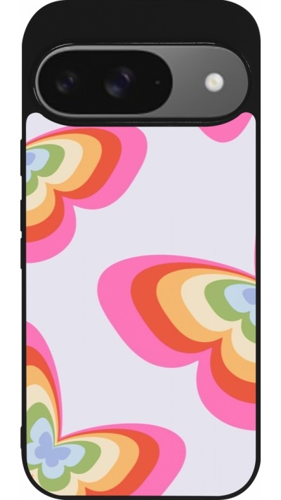 Google Pixel 9 / Pixel 9 Pro Case Hülle - Silikon schwarz Easter 2024 rainbow butterflies