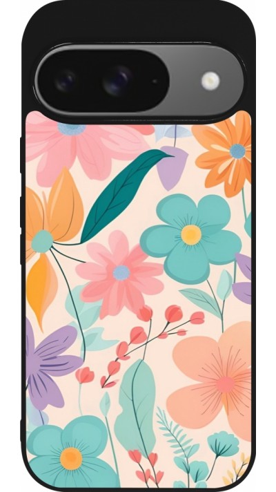 Google Pixel 9 / Pixel 9 Pro Case Hülle - Silikon schwarz Easter 2024 spring flowers