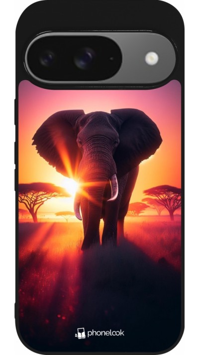 Google Pixel 9 / Pixel 9 Pro Case Hülle - Silikon schwarz Elefant Sonnenaufgang Schönheit