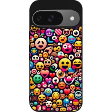 Google Pixel 9 / Pixel 9 Pro Case Hülle - Silikon schwarz Emoji Mix Farbe