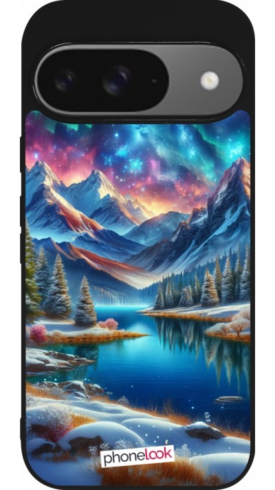 Google Pixel 9 / Pixel 9 Pro Case Hülle - Silikon schwarz Fantasiebergsee Himmel Sterne