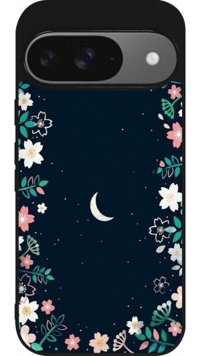 Google Pixel 9 / Pixel 9 Pro Case Hülle - Silikon schwarz Flowers space