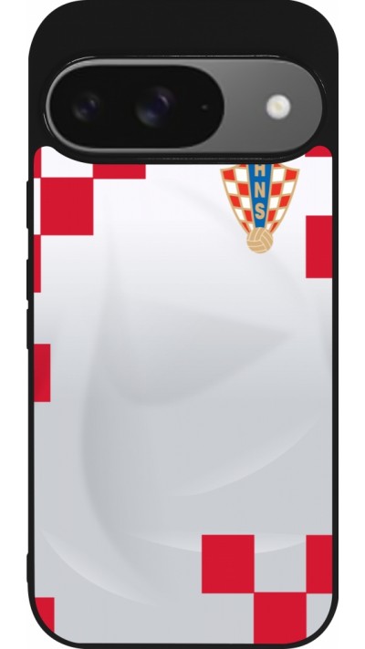 Google Pixel 9 / Pixel 9 Pro Case Hülle - Silikon schwarz Kroatien 2022 personalisierbares Fussballtrikot