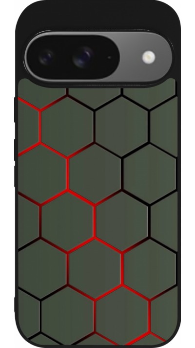 Google Pixel 9 / Pixel 9 Pro Case Hülle - Silikon schwarz Geometric Line red