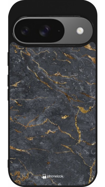 Google Pixel 9 / Pixel 9 Pro Case Hülle - Silikon schwarz Grey Gold Marble