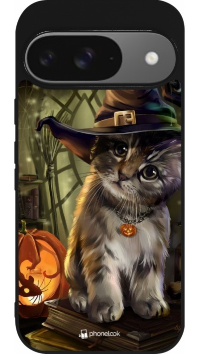 Google Pixel 9 / Pixel 9 Pro Case Hülle - Silikon schwarz Halloween 21 Witch cat