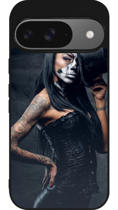 Google Pixel 9 / Pixel 9 Pro Case Hülle - Silikon schwarz Halloween 22 Tattooed Girl