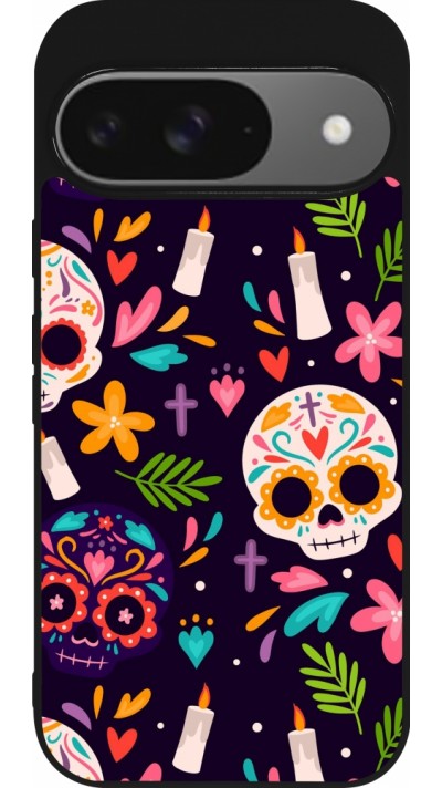 Google Pixel 9 / Pixel 9 Pro Case Hülle - Silikon schwarz Halloween 2023 mexican style