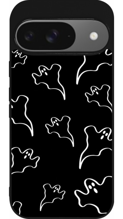 Google Pixel 9 / Pixel 9 Pro Case Hülle - Silikon schwarz Halloween 2024 black and white ghosts