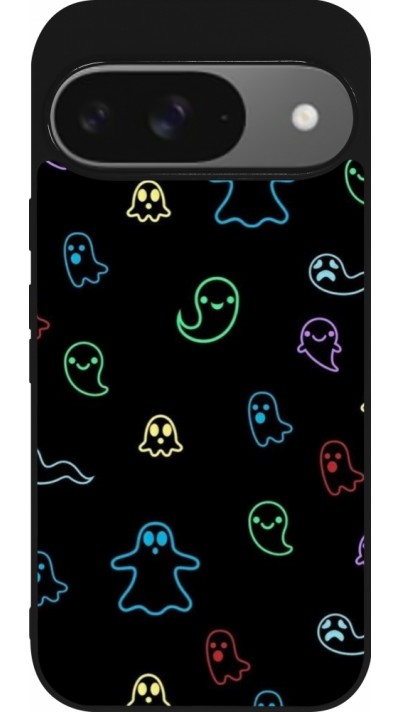 Google Pixel 9 / Pixel 9 Pro Case Hülle - Silikon schwarz Halloween 2024 colorful ghosts