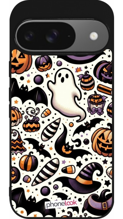 Google Pixel 9 / Pixel 9 Pro Case Hülle - Silikon schwarz Halloween 2024 Niedliches Muster