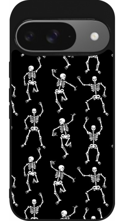 Google Pixel 9 / Pixel 9 Pro Case Hülle - Silikon schwarz Halloween 2024 dancing skeleton