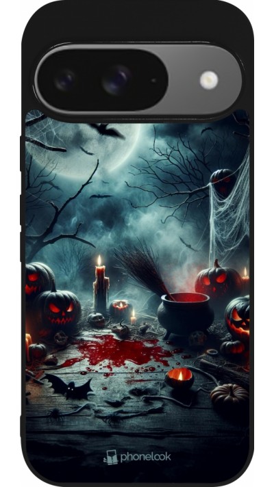 Google Pixel 9 / Pixel 9 Pro Case Hülle - Silikon schwarz Halloween 2024 Dunkler Mond