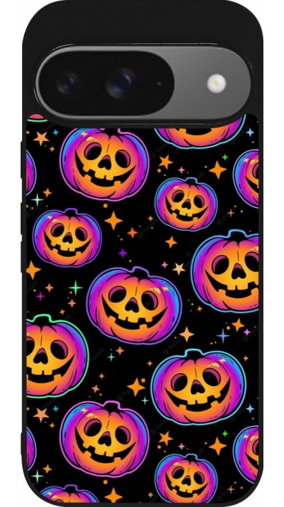 Google Pixel 9 / Pixel 9 Pro Case Hülle - Silikon schwarz Halloween 2024 rainbow pumpkins