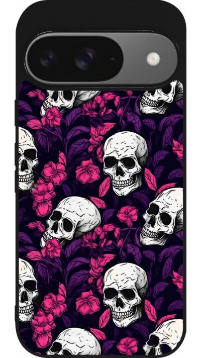 Google Pixel 9 / Pixel 9 Pro Case Hülle - Silikon schwarz Halloween 2024 romantic skulls