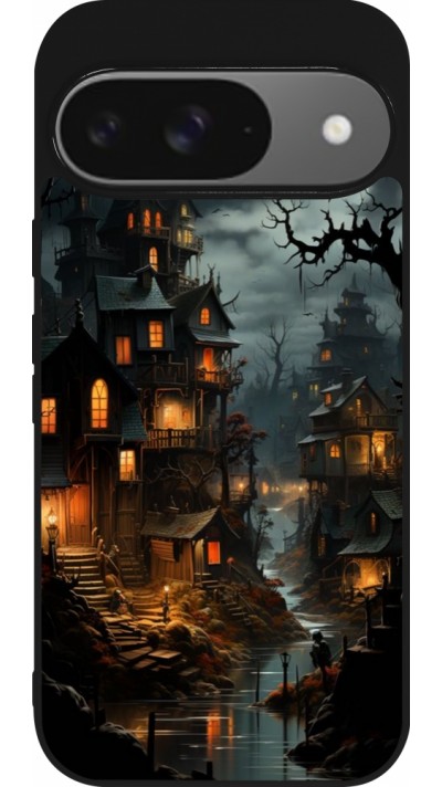 Google Pixel 9 / Pixel 9 Pro Case Hülle - Silikon schwarz Halloween 2024 scary town