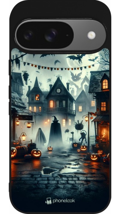 Google Pixel 9 / Pixel 9 Pro Case Hülle - Silikon schwarz Halloween Spukstadt