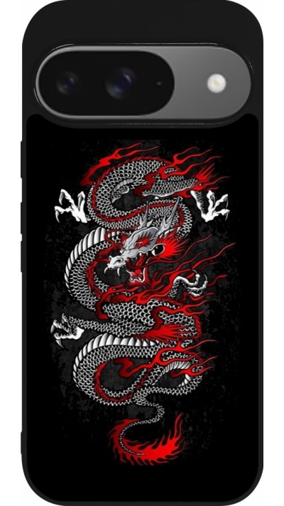 Google Pixel 9 / Pixel 9 Pro Case Hülle - Silikon schwarz Japanese style Dragon Tattoo Red Black