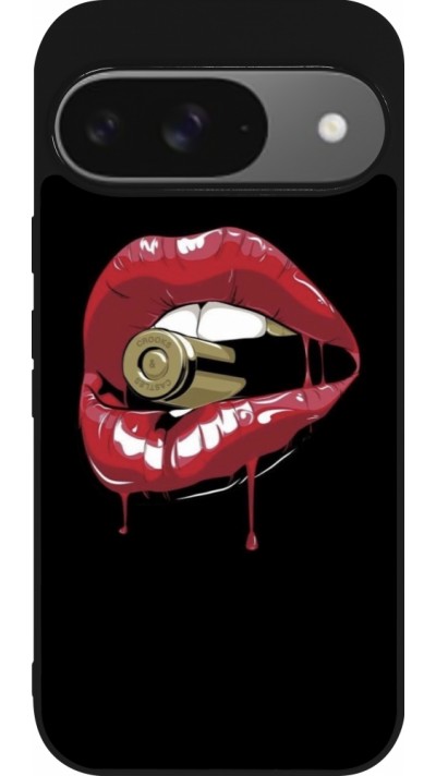 Google Pixel 9 / Pixel 9 Pro Case Hülle - Silikon schwarz Lips bullet