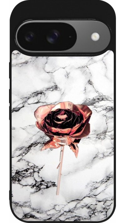 Google Pixel 9 / Pixel 9 Pro Case Hülle - Silikon schwarz Marble Rose Gold