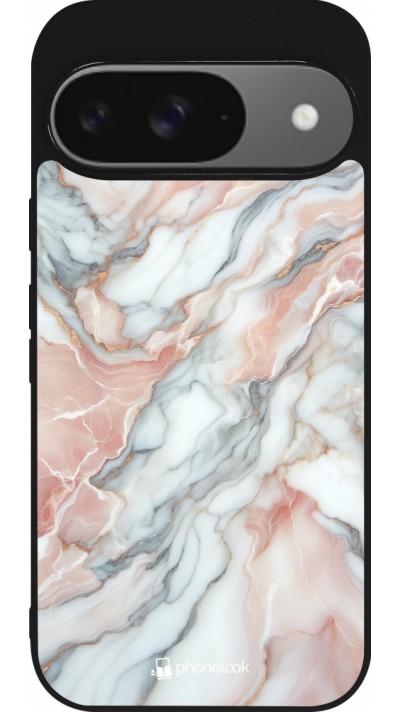 Google Pixel 9 / Pixel 9 Pro Case Hülle - Silikon schwarz Rosa Leuchtender Marmor