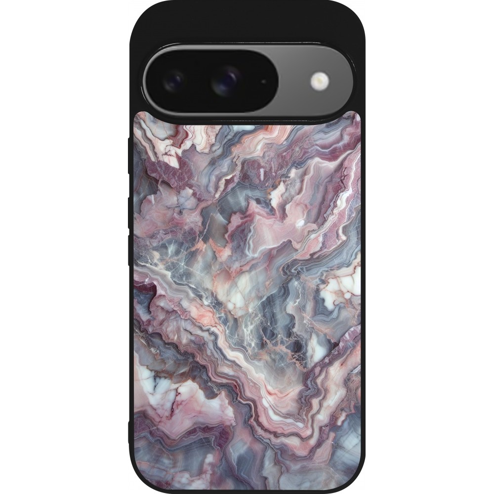 Google Pixel 9 / Pixel 9 Pro Case Hülle - Silikon schwarz Violetter silberner Marmor