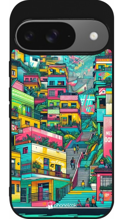 Google Pixel 9 / Pixel 9 Pro Case Hülle - Silikon schwarz Medellin Comuna 13 Kunst