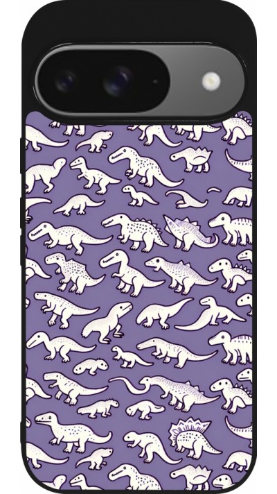 Google Pixel 9 / Pixel 9 Pro Case Hülle - Silikon schwarz Mini-Dino-Muster violett