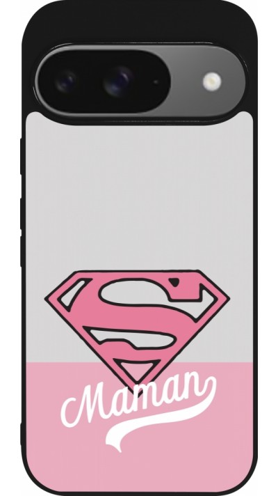 Google Pixel 9 / Pixel 9 Pro Case Hülle - Silikon schwarz Mom 2024 Super hero maman