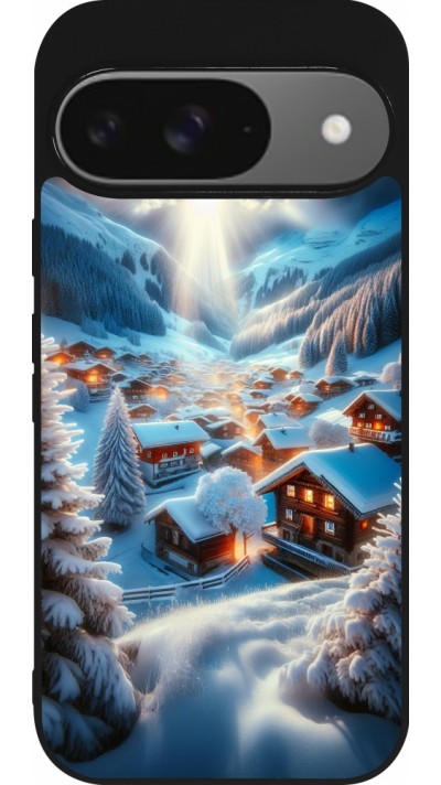 Google Pixel 9 / Pixel 9 Pro Case Hülle - Silikon schwarz Berg Schnee Licht