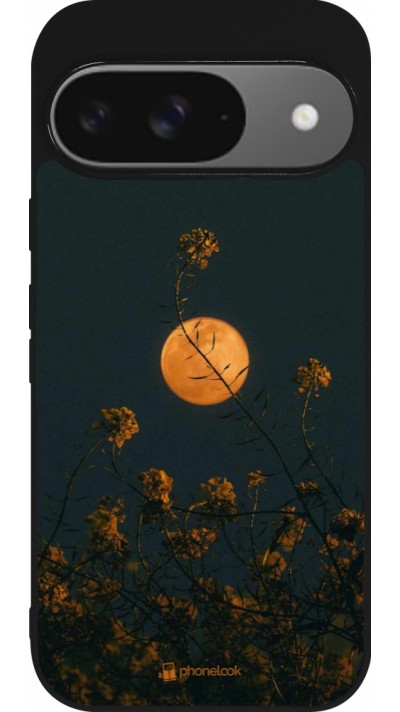 Google Pixel 9 / Pixel 9 Pro Case Hülle - Silikon schwarz Moon Flowers